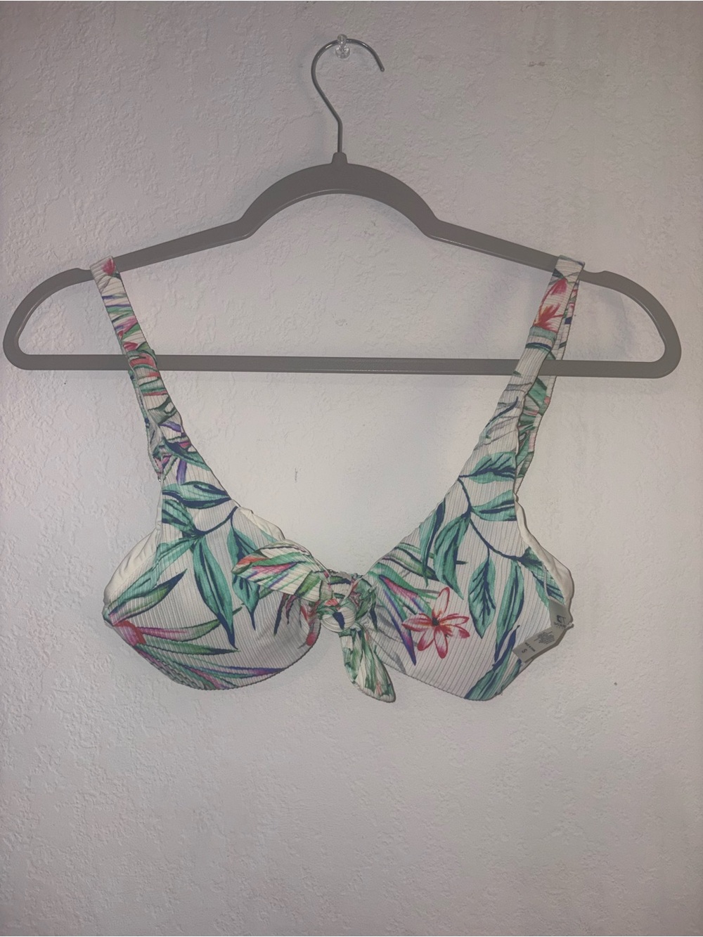 Tropical Tie-Front bikini top - White Multicolor